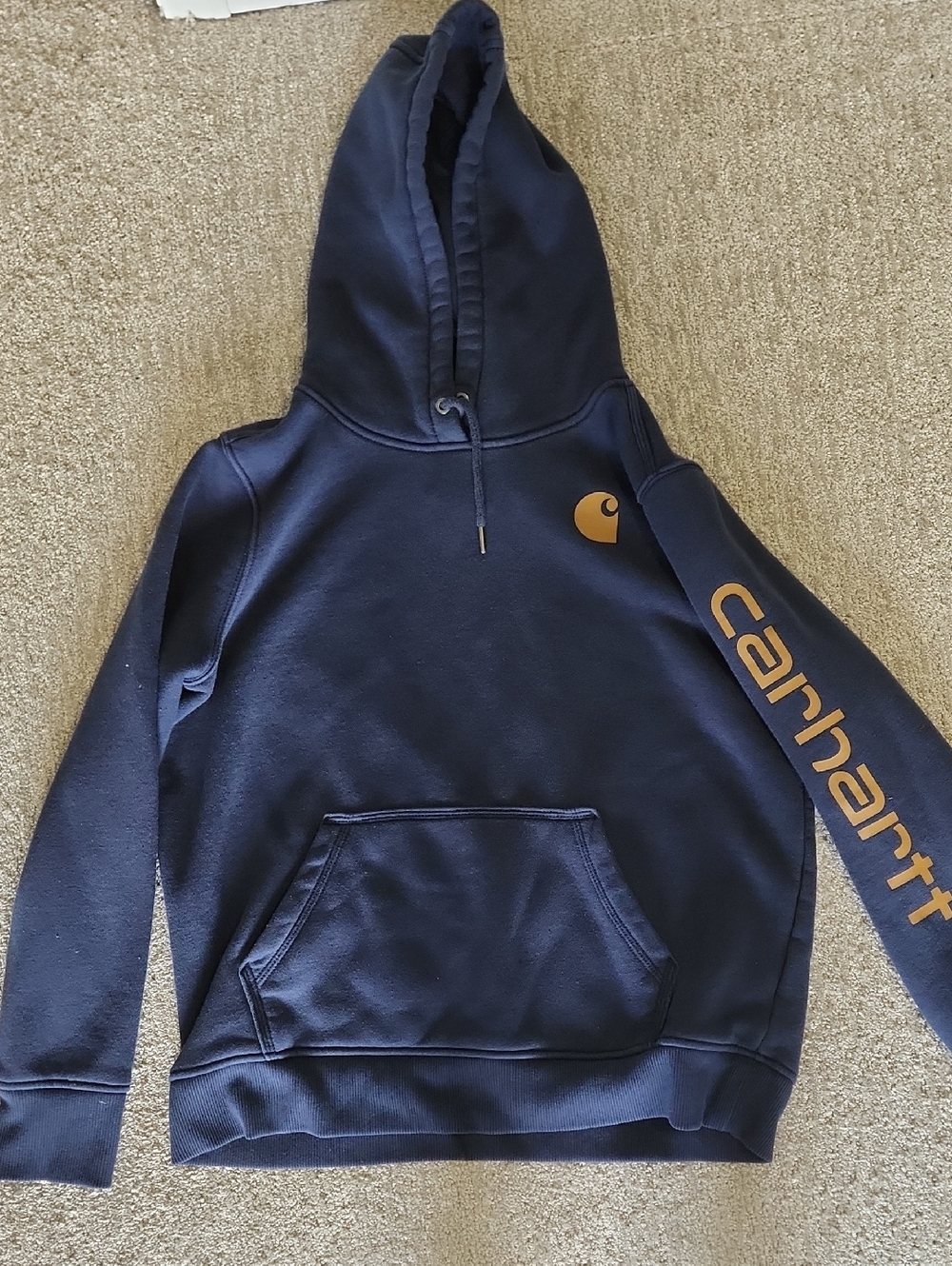 Carhartt Navy Pullover Hoodie with Gold Accent